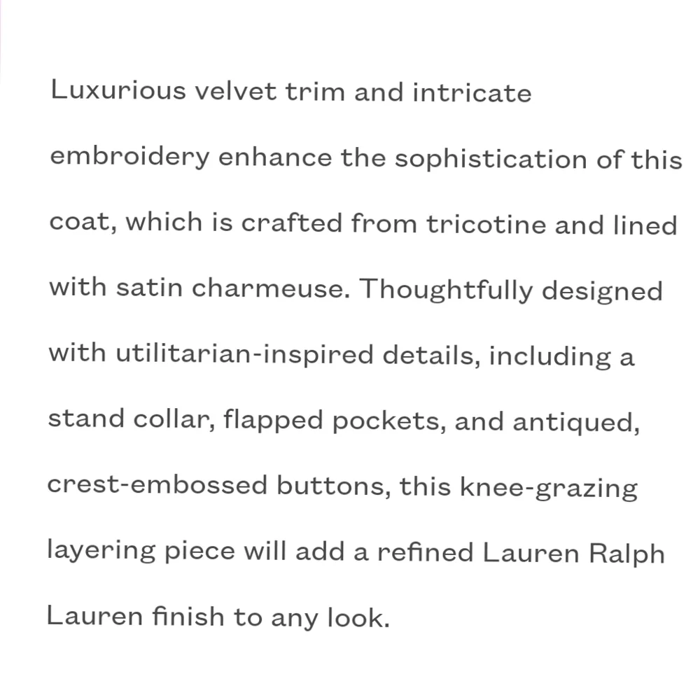 Ralph Lauren Embroidered Velvet & Sequins Trim Tricotine Coat - Picture 8 of 8
